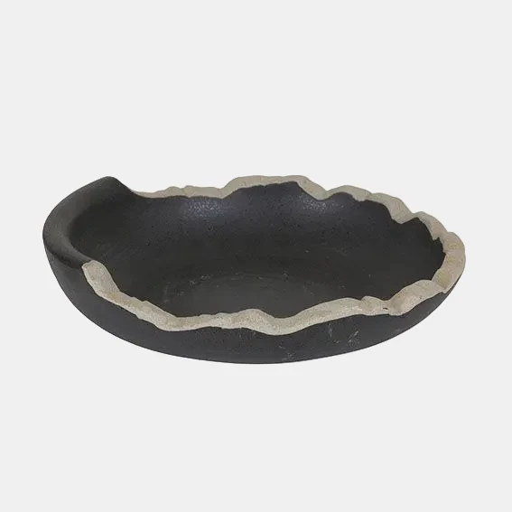 Plato redondo irregular negro filo marrón Stoneware. Varias medidas y uds.