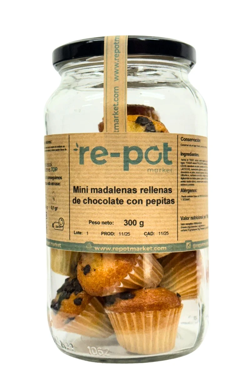 Mini madalenas rellenas de chocolate y con pepitas 300 gr