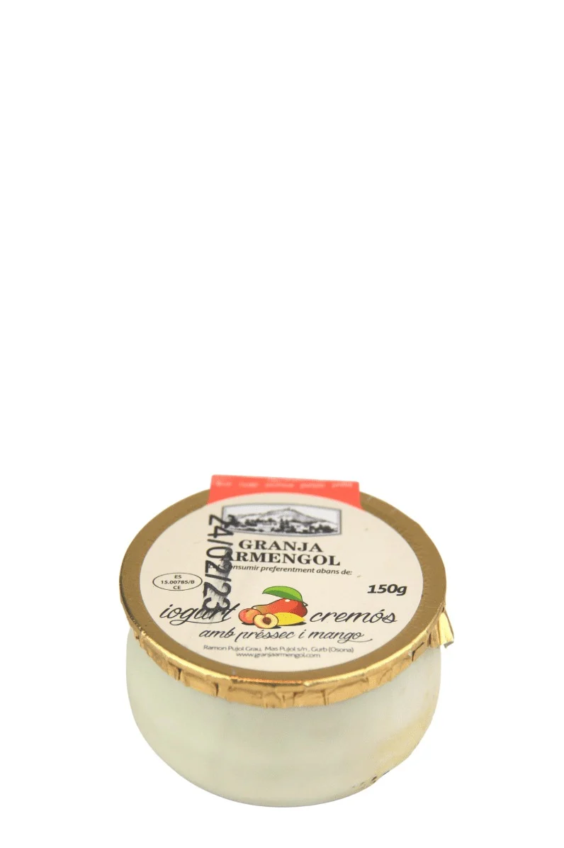 Yogur cremoso de mango y melocoton 150 g en vidrio retornable - Granja Armengol