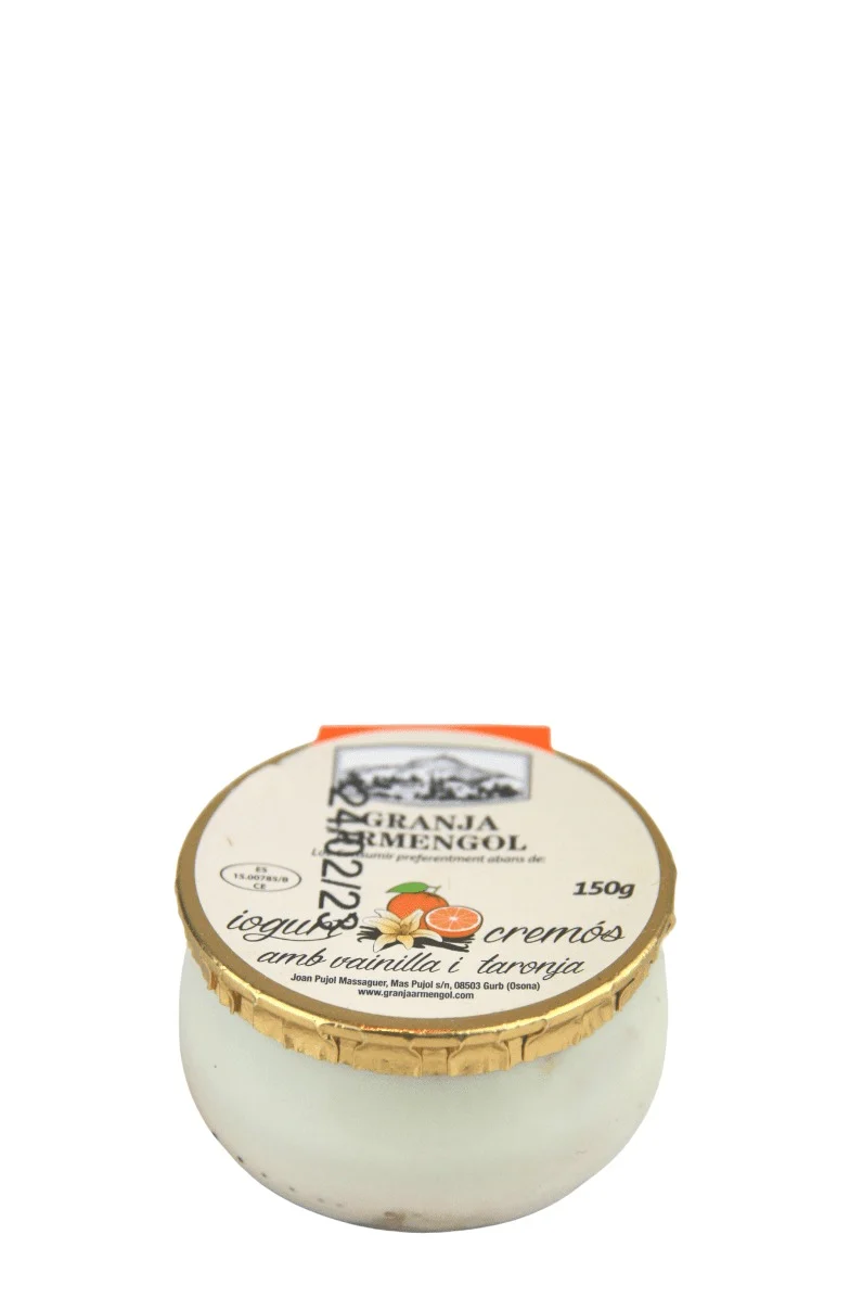 Yogur cremoso de vainilla y naranja 150 g en vidrio retornable - Granja Armengol