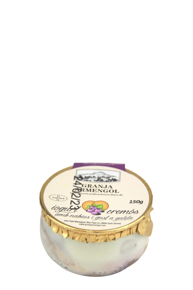 Yogur cremoso de arandanos y galleta 150 g en vidrio retornable - Granja Armengol