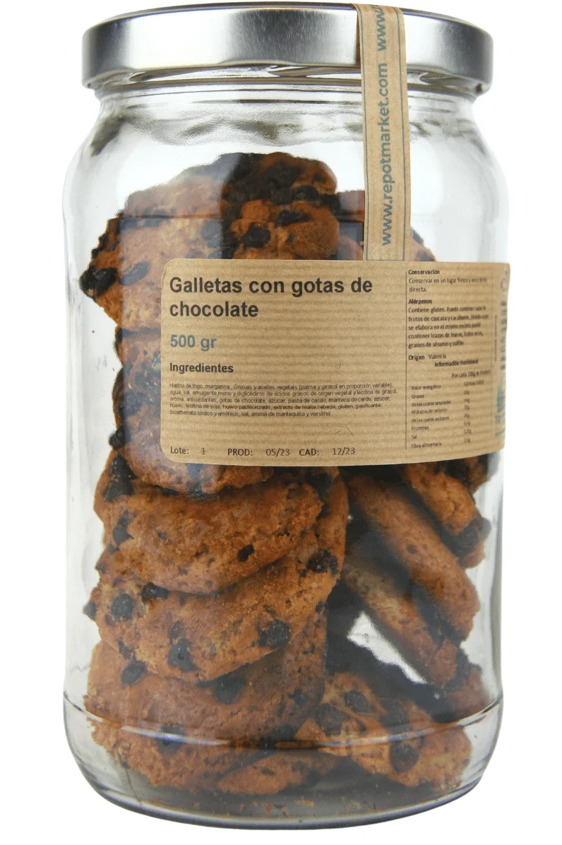 Galletas con gotas de chocolate en vidrio retornable 500 g