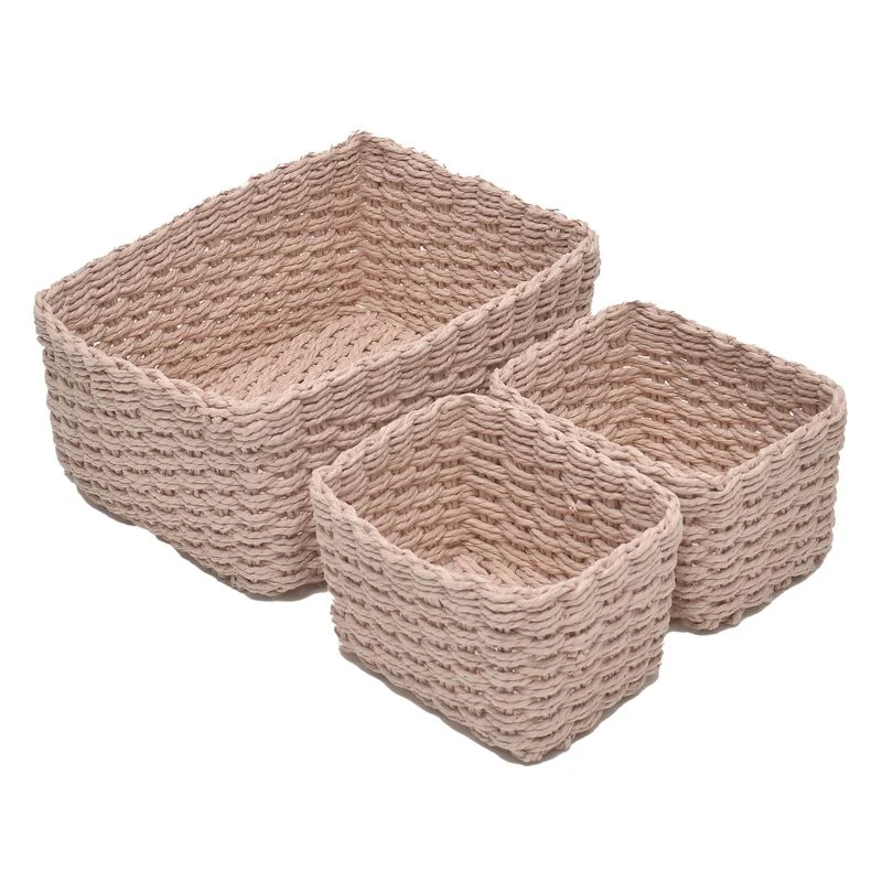 JUEGO 3 CESTAS RECTANGULARES ROSA