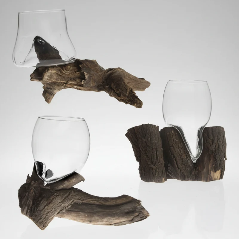Vaso sobre base de madera natural Branche Glass. ø22 x 11 cm - 6 Uds.