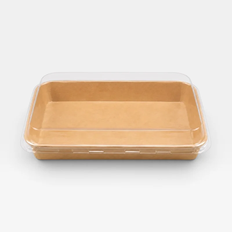 Bandeja Kraft con tapa para sushi. 24 x 15.2 x 2.4 cm - 300 uds