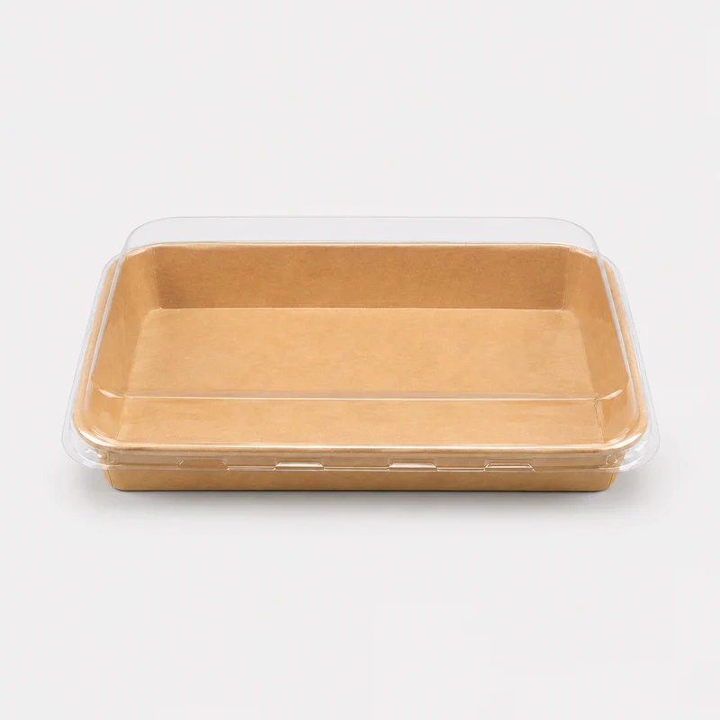 Bandeja kraft con tapa para sushi. 22.1 x 13.8 x 2.4 cm - 300 uds