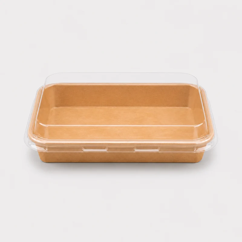 Bandeja kraft con tapa para sushi. 18.5 x 12.9 x 2.4 cm - 300 uds