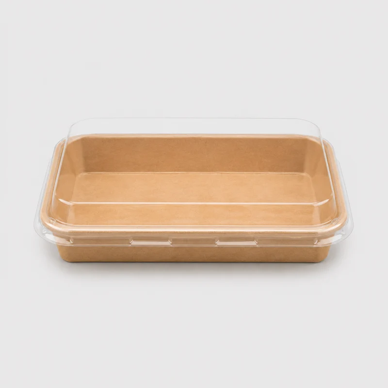 Bandeja kraft con tapa para sushi. 16.5 x 11.5 x 2.5 cm - 300 uds
