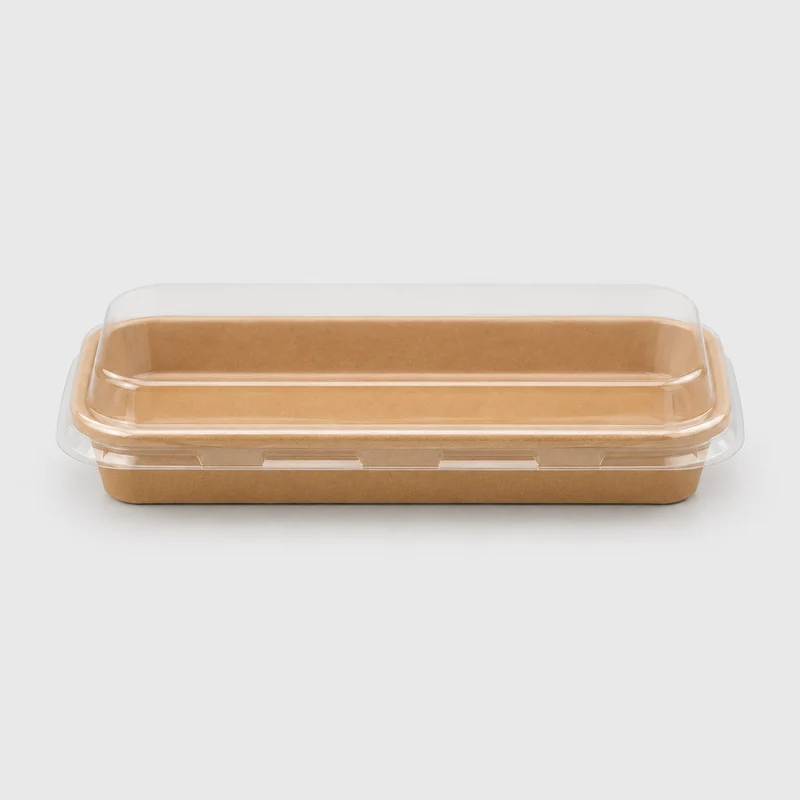 Bandeja kraft con tapa para sushi. 22.1 x 9.1 x 2.5 cm - 300 uds