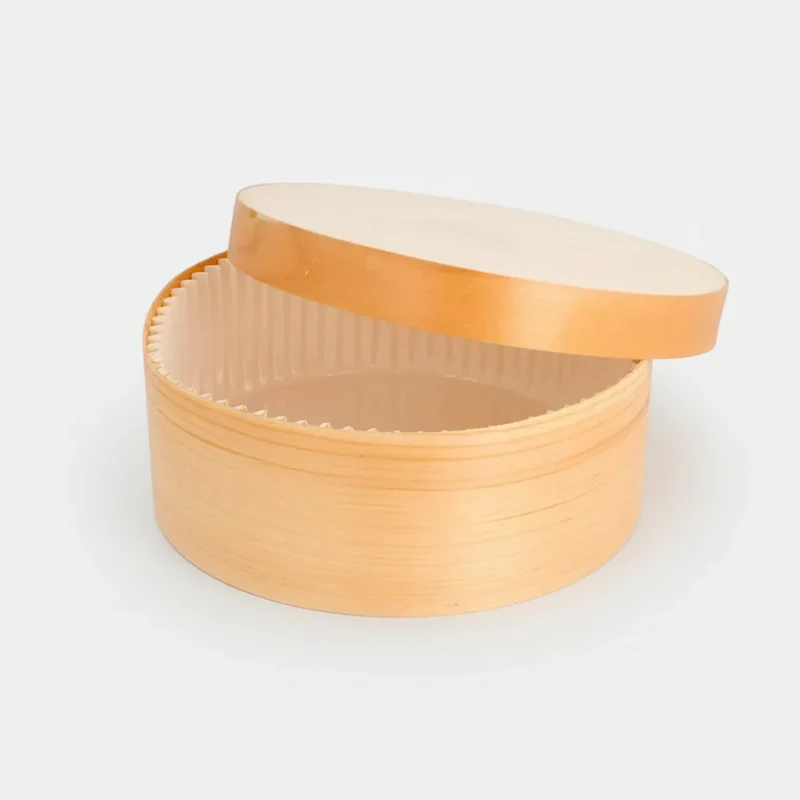 Caja de madera redonda + Papel de cocción. ø18x6 cm - 90 Uds.