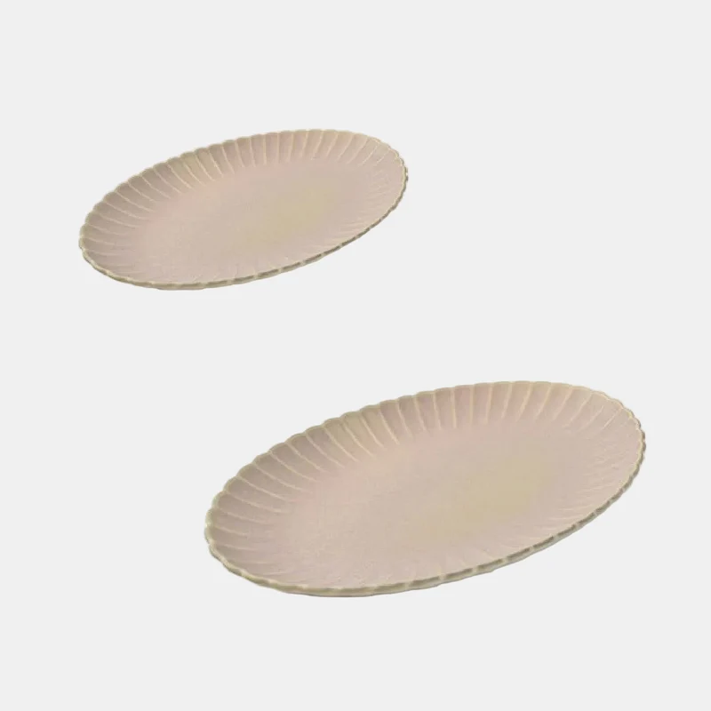 Fuente Oval de porcelana Dune rosa. 41 x 26 cm - 4 Uds.