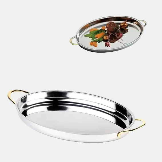 Fuente inox asas doradas. 31 x 21.5 x 3 cm. 1.2 L - 1 Ud.