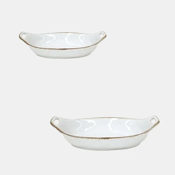 Fuente de gres oval blanca para horno Sardegna. 32 x 18,5 x 7,8 cm - 1 Ud.