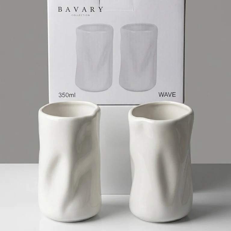 Bavary "Wave" Yüksek Form Kulpsuz Seramik Bardak / Kupa Seti – 2 Parça (2 x 350 ml)