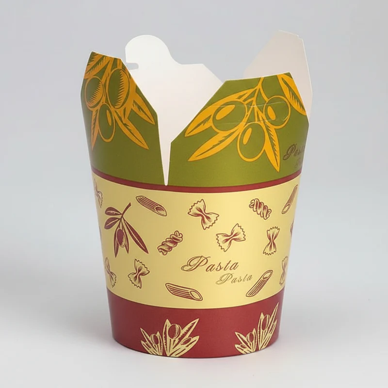Cajas con base redonda de cartón y decoración Pasta - 500 Uds.