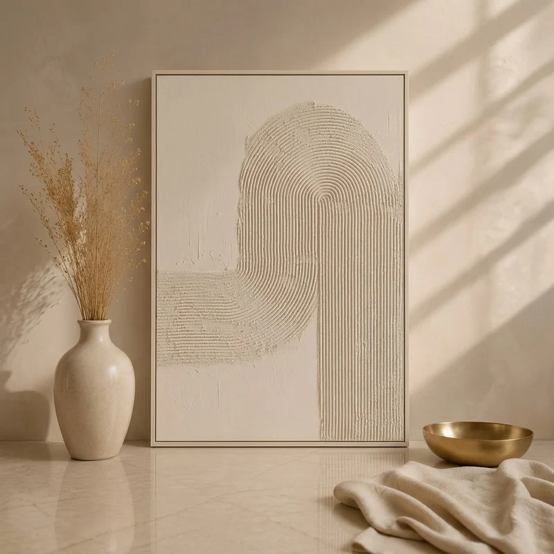 Modern Soyut Kabartmalı Duvar Tablosu CNR250901 | 80x120 cm | Bej