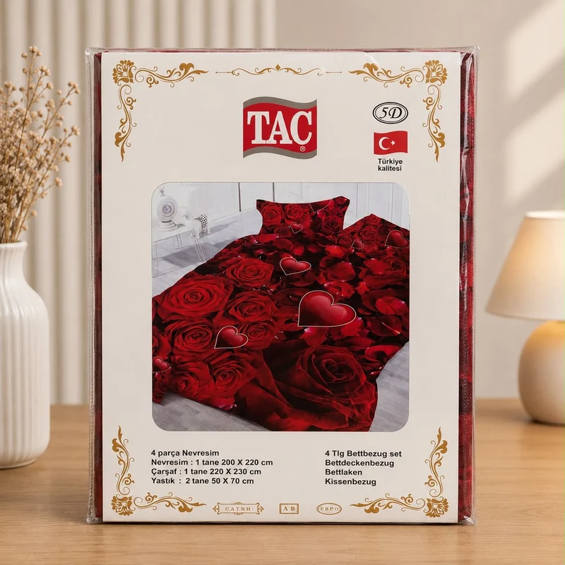 TAÇ 4 Parça Nevresim Takımı | Çift Kişilik | KIRMIZI
