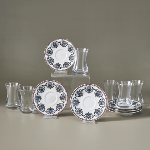 Karaca Nakkaş 6 Kişilik 12 Parça Bone China Çay Takımı, 130 ml, Kırmızı