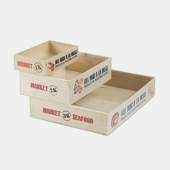 Caja marisco de madera impresa. 3 Kg 40 x 30 x 7 cm - 3 Uds.