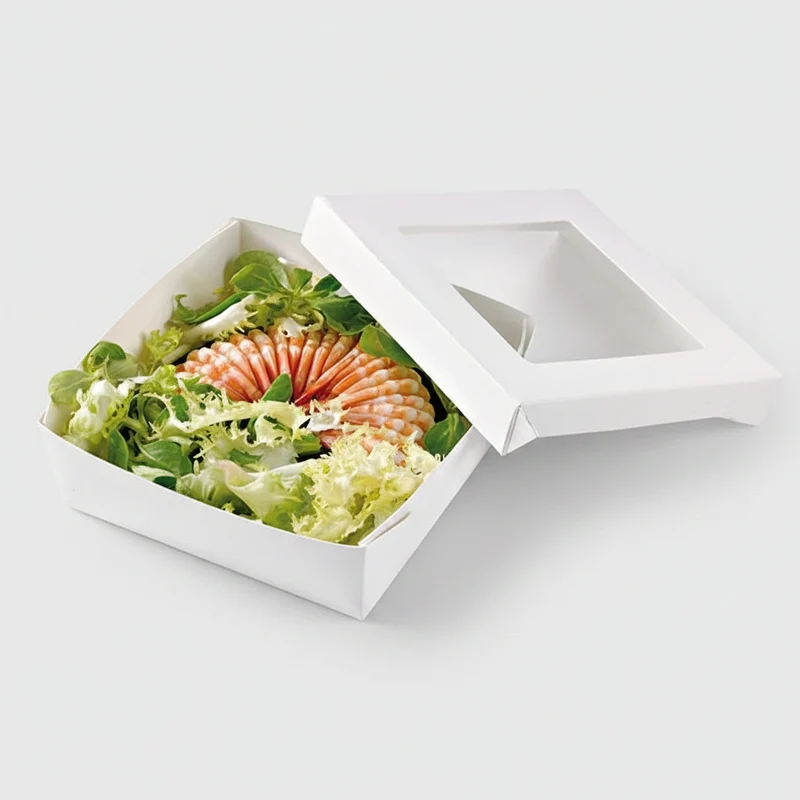 Caja kray blanca con ventana. 12 x 12 x 5 cm. 500 ml - 250 Uds.