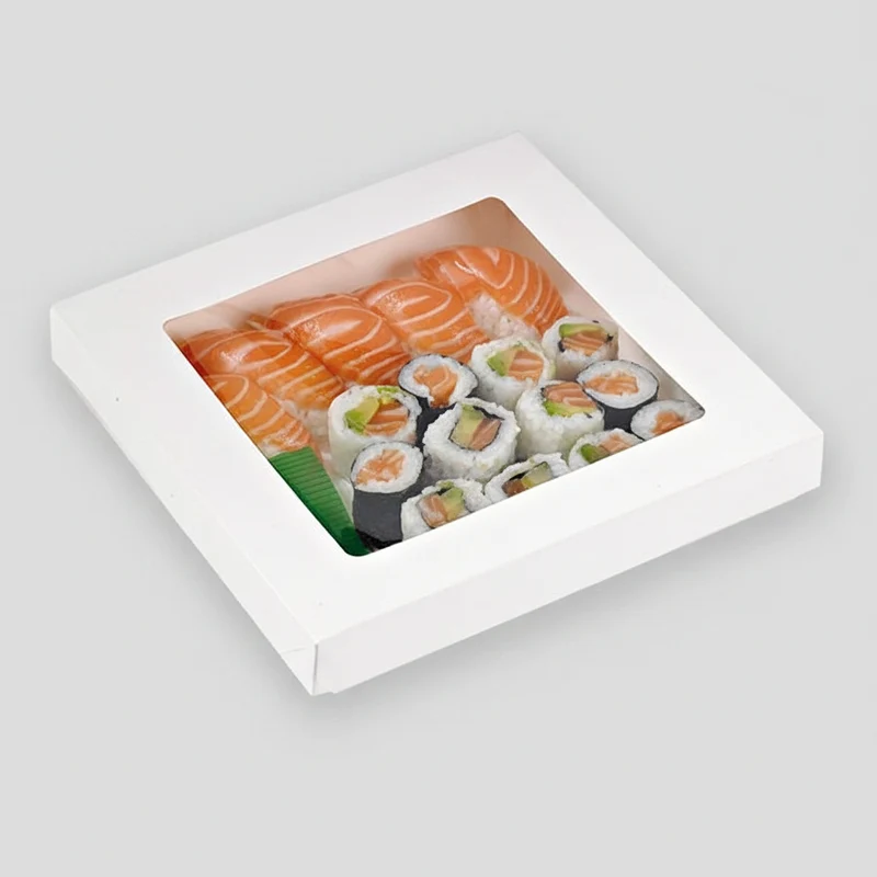 Caja kray blanca con ventana. 18 x 18 x 4 cm. 1000 ml - 200 Uds.