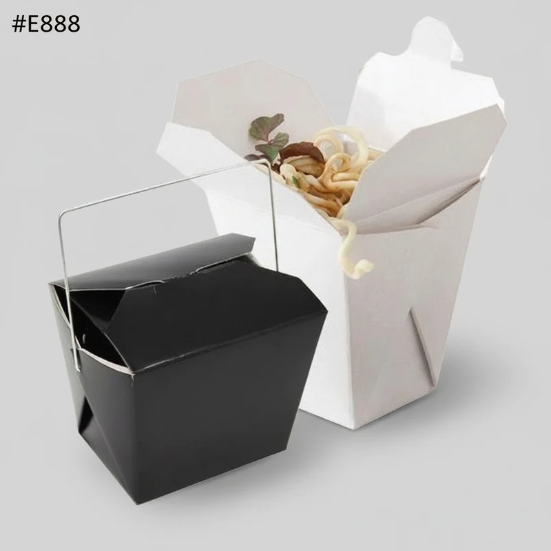 Caja cartón blanca para Noodles con asa metálica. 7,5 x 6 x 6,5 cm - 100 Uds.