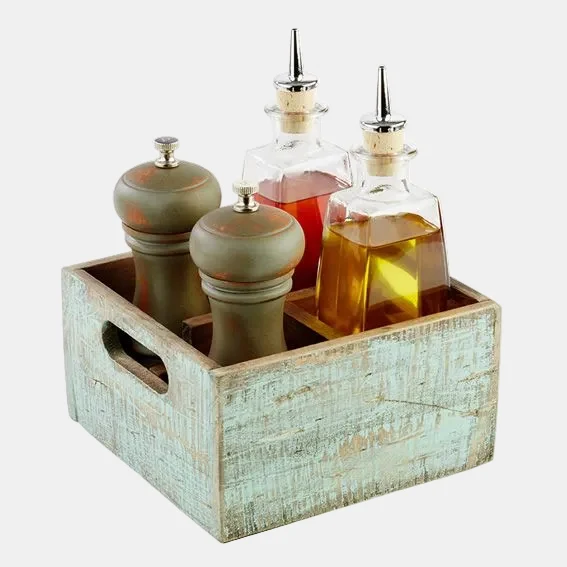 Caddy de mesa madera 4 comprar. Vintage turquesa 17 x 17 x 10 cm - 1 ud.