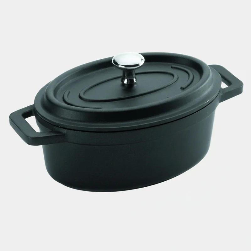Cacerola oval aluminio fundido con tapa mini. 12 x 8,5 x 5 cm. 0,25 L - 1 Ud.