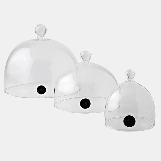 Campana para ahumar de borosilicato rubi con valvula. Varias medidas - 6 Uds.