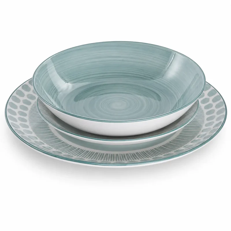VAJILLA SET 18 PORCELANA 27X27X2,5CM TURQUESA