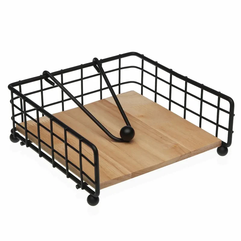 SERVILLETERO METAL MADERA NEGRO