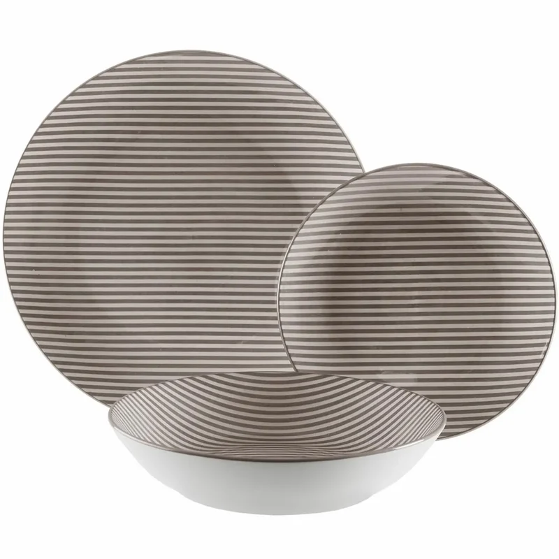 VAJILLA 18 PIEZAS RAYAS GRIS