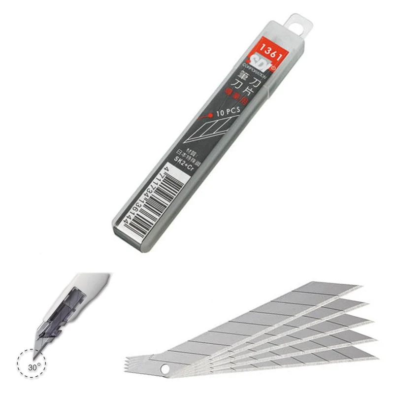 SDI - Pack de 10 Cuchillas de Recambio Acero SK2+Cr. de 9mm 30º Cutter Ingenuity