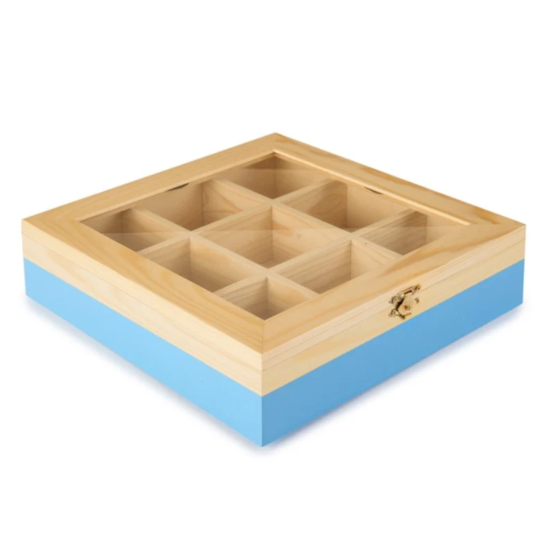 CAJA DE TE 9 COMPARTIMENTOS AZUL