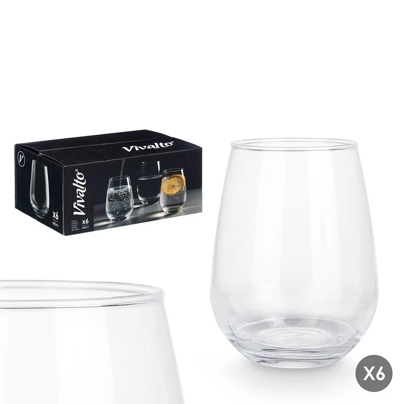 CAJA 6 VASOS BASE ANCHA 480 ML VIVALTO