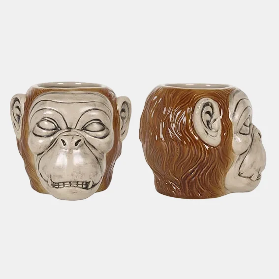 Vaso Tiki de porcelana forma de mono Nyani. 12 x 14 cm. 75 cl - 4 Uds.