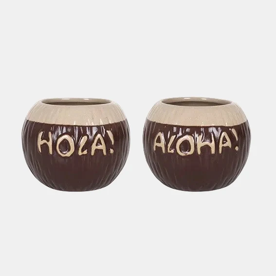 Vaso Tiki de porcelana coco Hola. 8,5 x 11 cm. 45 cl - 4 Uds.