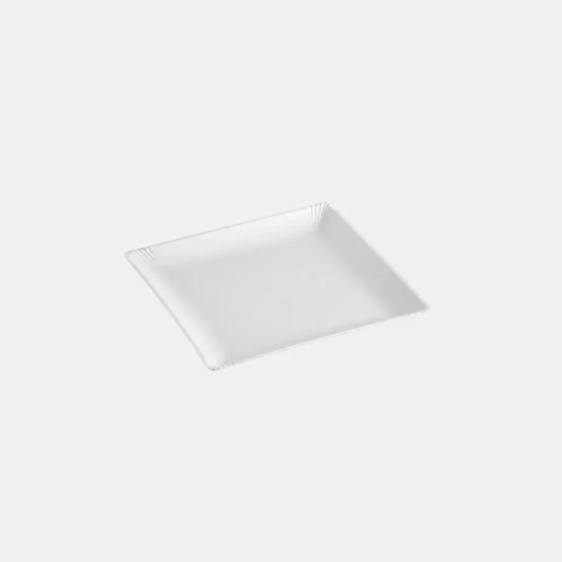 Plato de pulpa de caña de azúcar blanco. 11 x 11 cm - 100 Uds.