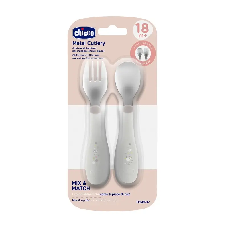 Chicco Set De Cubiertos Inoxidable Gris 18M+