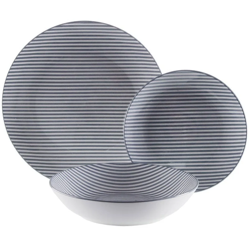 VAJILLA 18 PIEZAS RAYAS AZUL