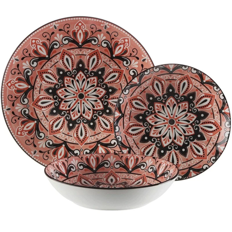 VAJILLA 18 PIEZAS MOSAICO ROSA