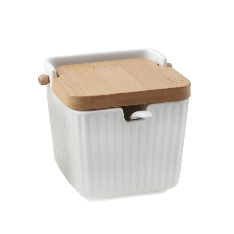 AZUCARERO CON CUCHARA PORCELANA GRABADA