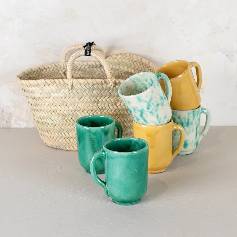 Kit 6 Tazas + Cesto Cerámica de Úbeda