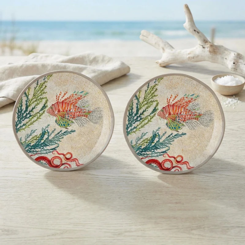 Set de 2 platos de postre de melamina Sea Life Rose & Tulipani