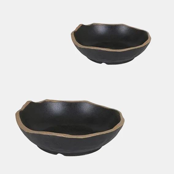 Plato hondo negro filo marrón Stoneware. ø18 x 5,5 cm - 4 Uds.