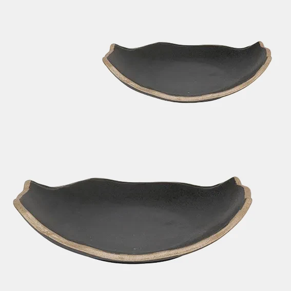Plato oval negro filo marrón Stoneware. 24 x 19 x 5 cm - 4 Uds.