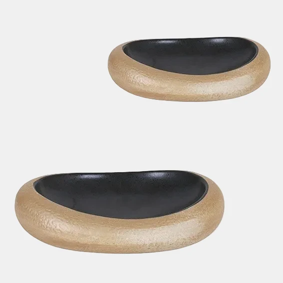 Plato oval marron negro Stoneware. 27 x 20 x 6 cm - 3 Uds.
