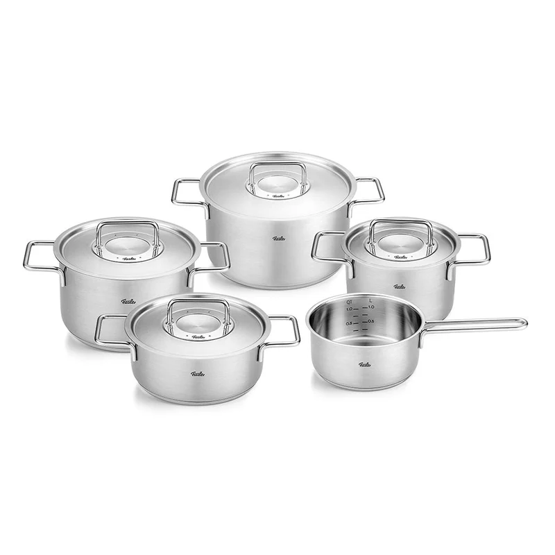 Batería 5 piezas acero inox con tapa de acero Pure Collection Fissler