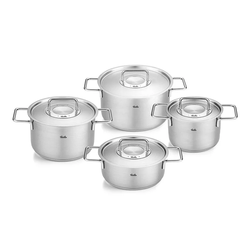 Batería 4 piezas acero inox con tapa de acero Pure Collection Fissler