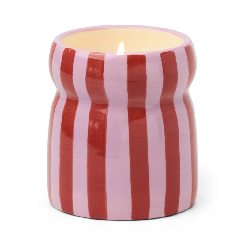 Vela de Cerámica Cabana con Rayas Rosa/Rojo - Pink Peppermint